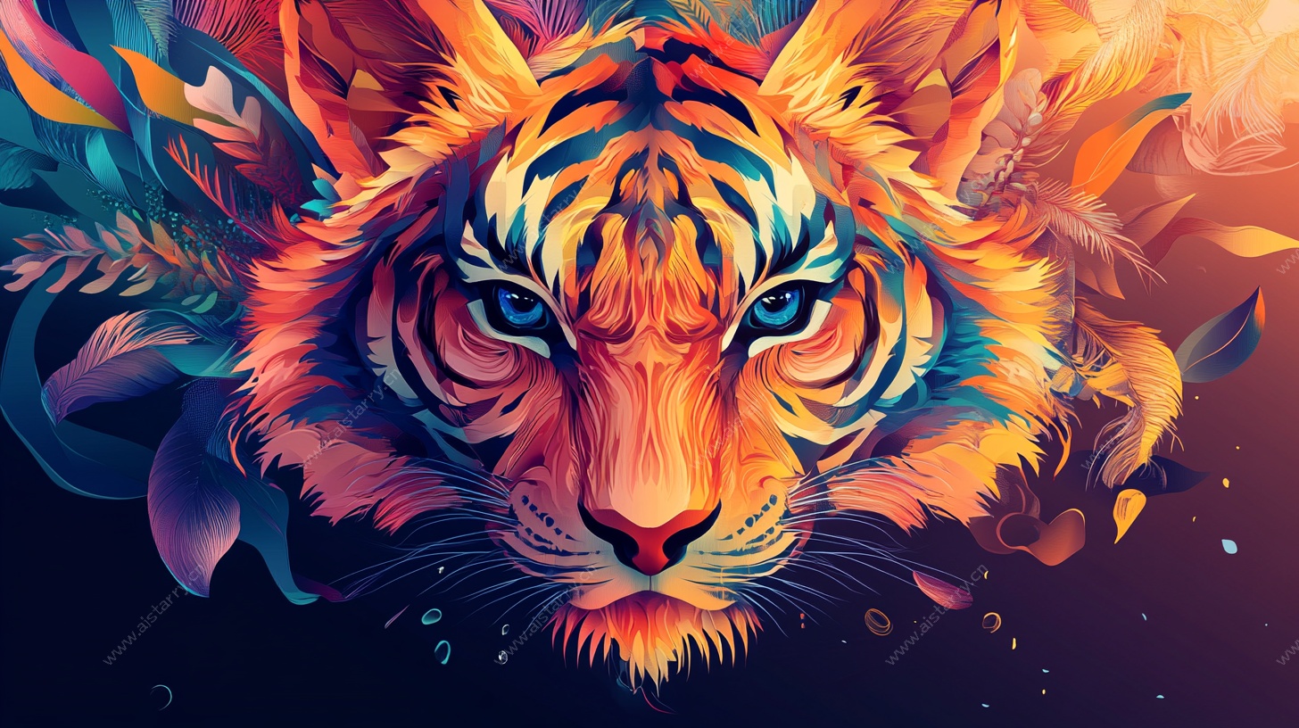 炫彩斑斓老虎艺术插画