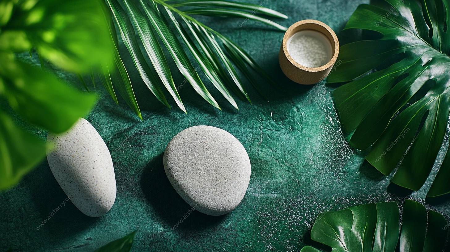 绿植环绕的禅意石景