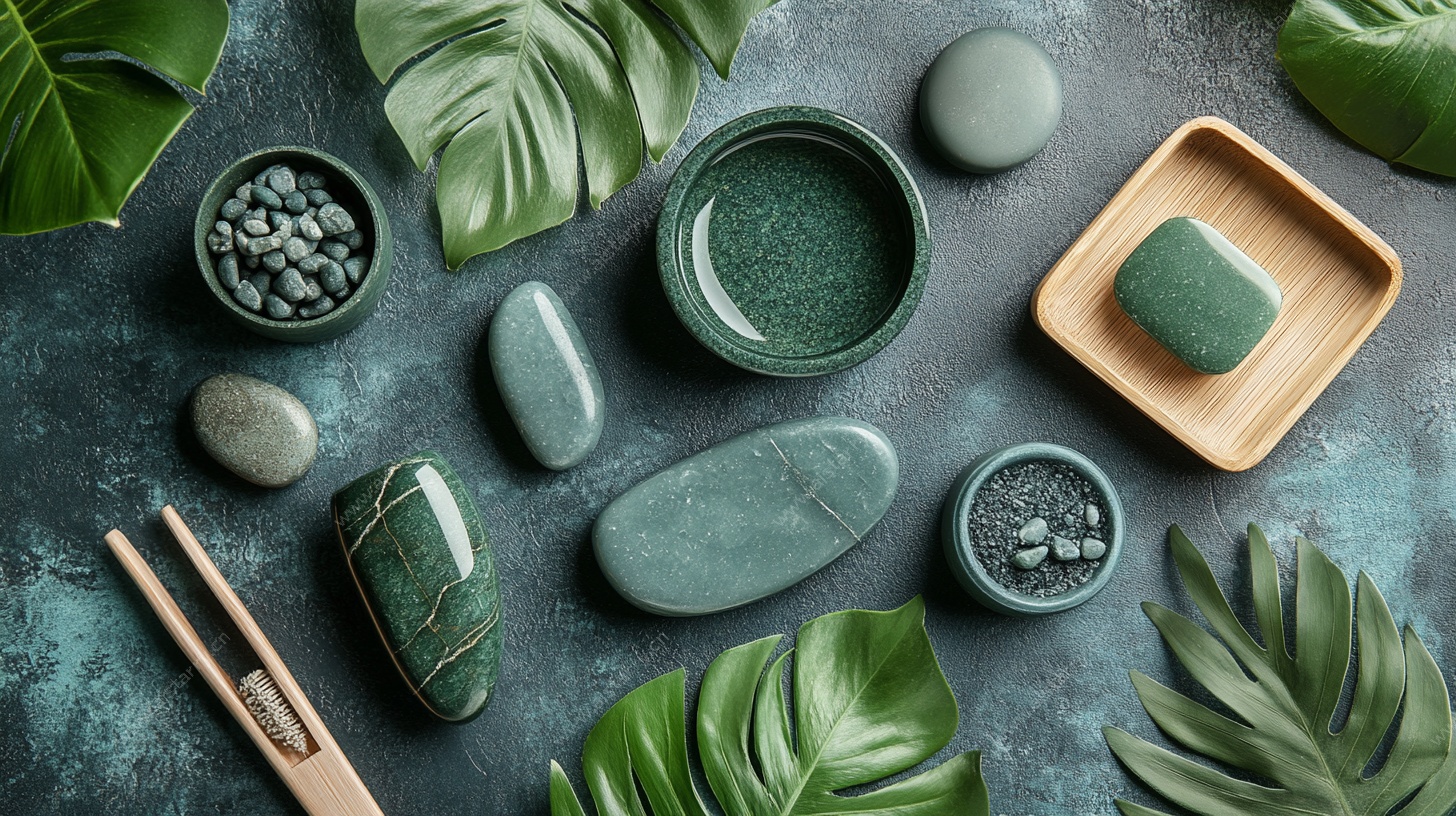 青绿色调的禅意静物组合