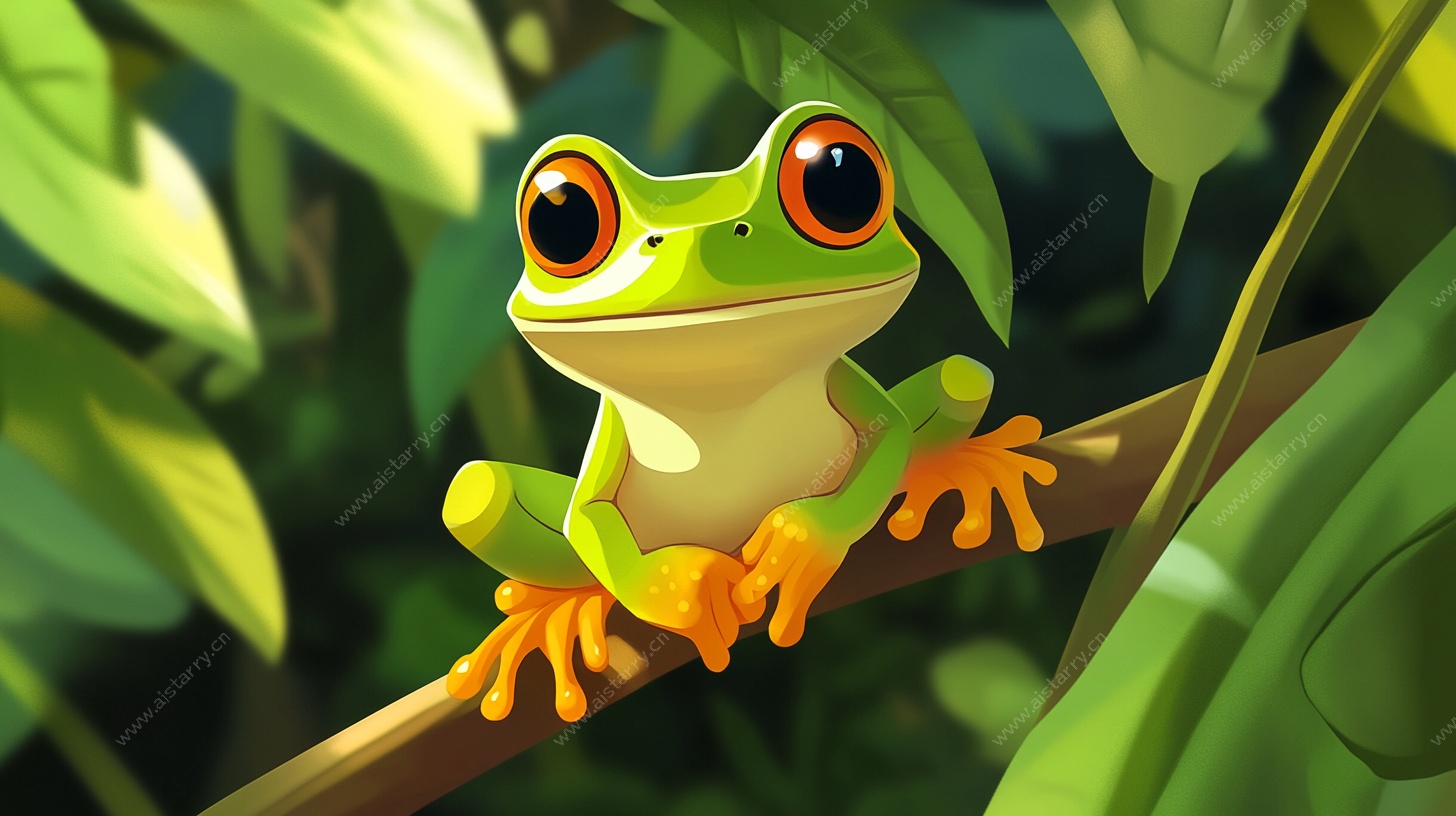 树枝上的绿色青蛙