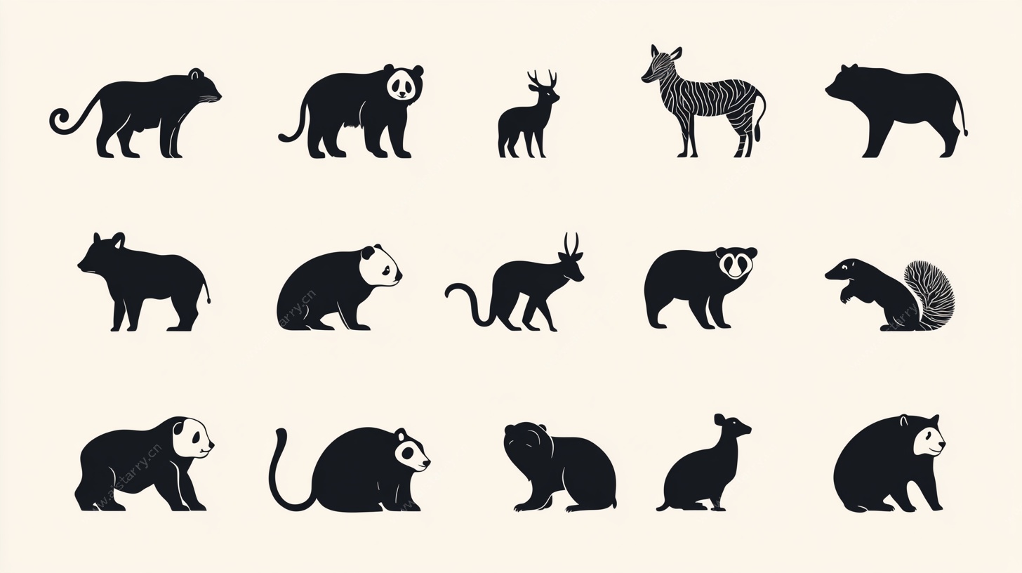 多样野生动物剪影集合