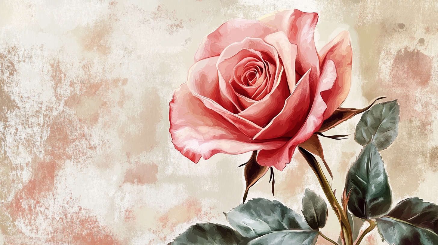 复古风单枝粉色玫瑰花