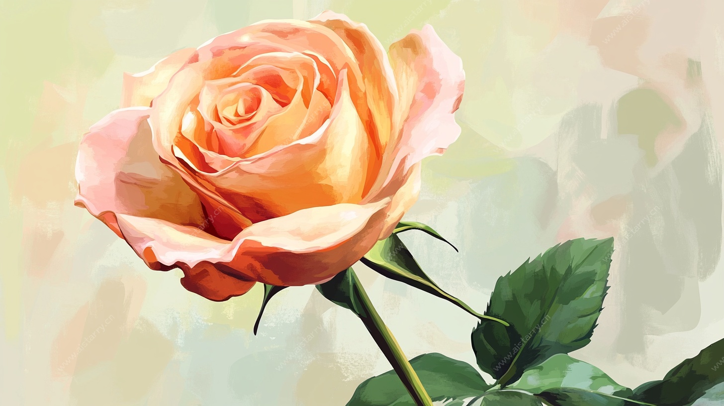 橙粉玫瑰艺术插画