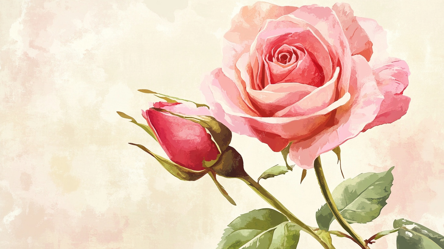 粉色玫瑰水彩插画