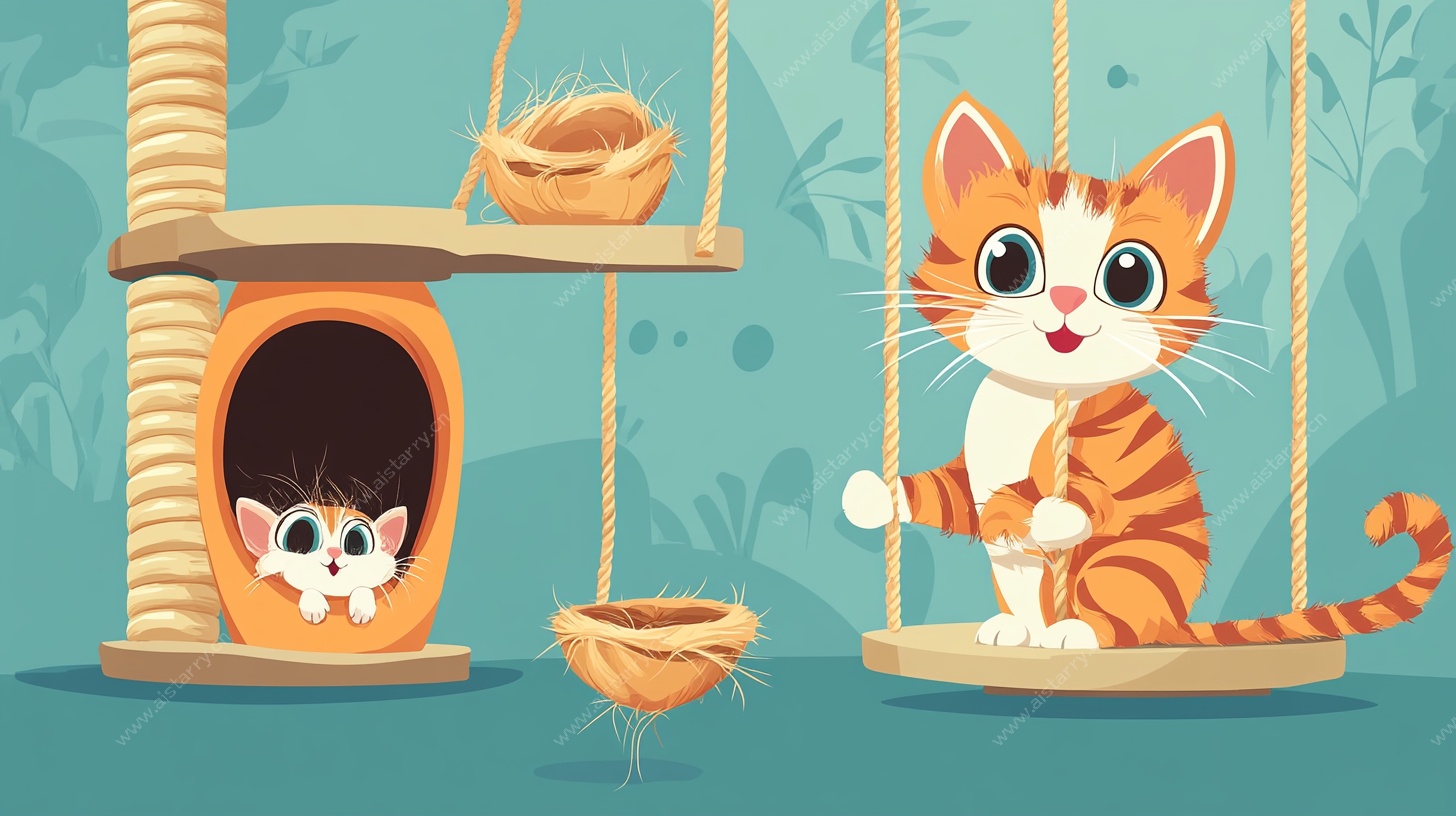 可爱猫咪的趣味玩耍场景