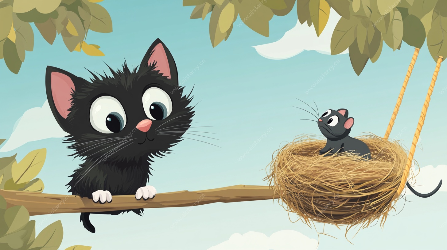 黑猫与巢中小鼠的对视