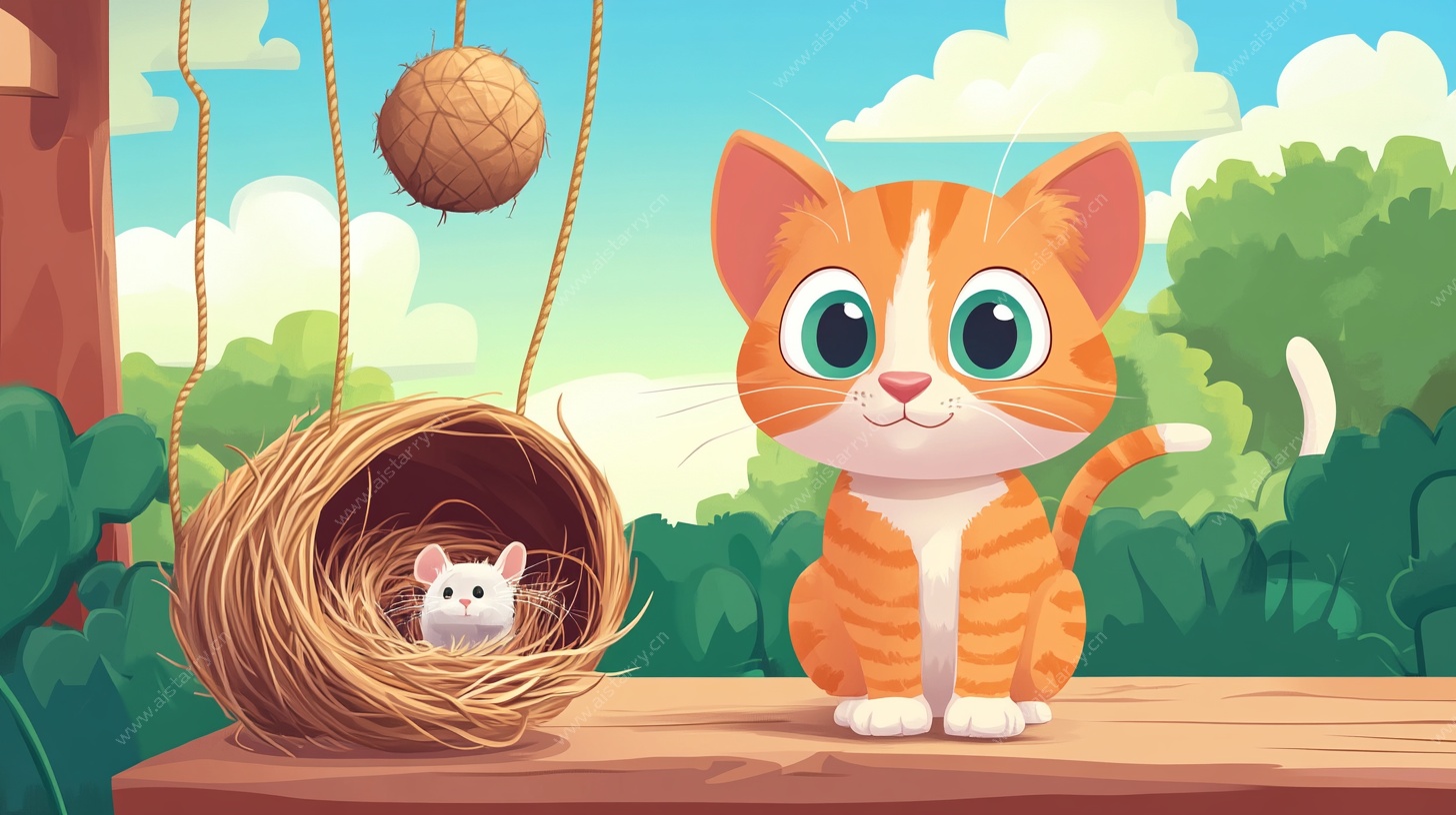 可爱猫咪与小仓鼠同框