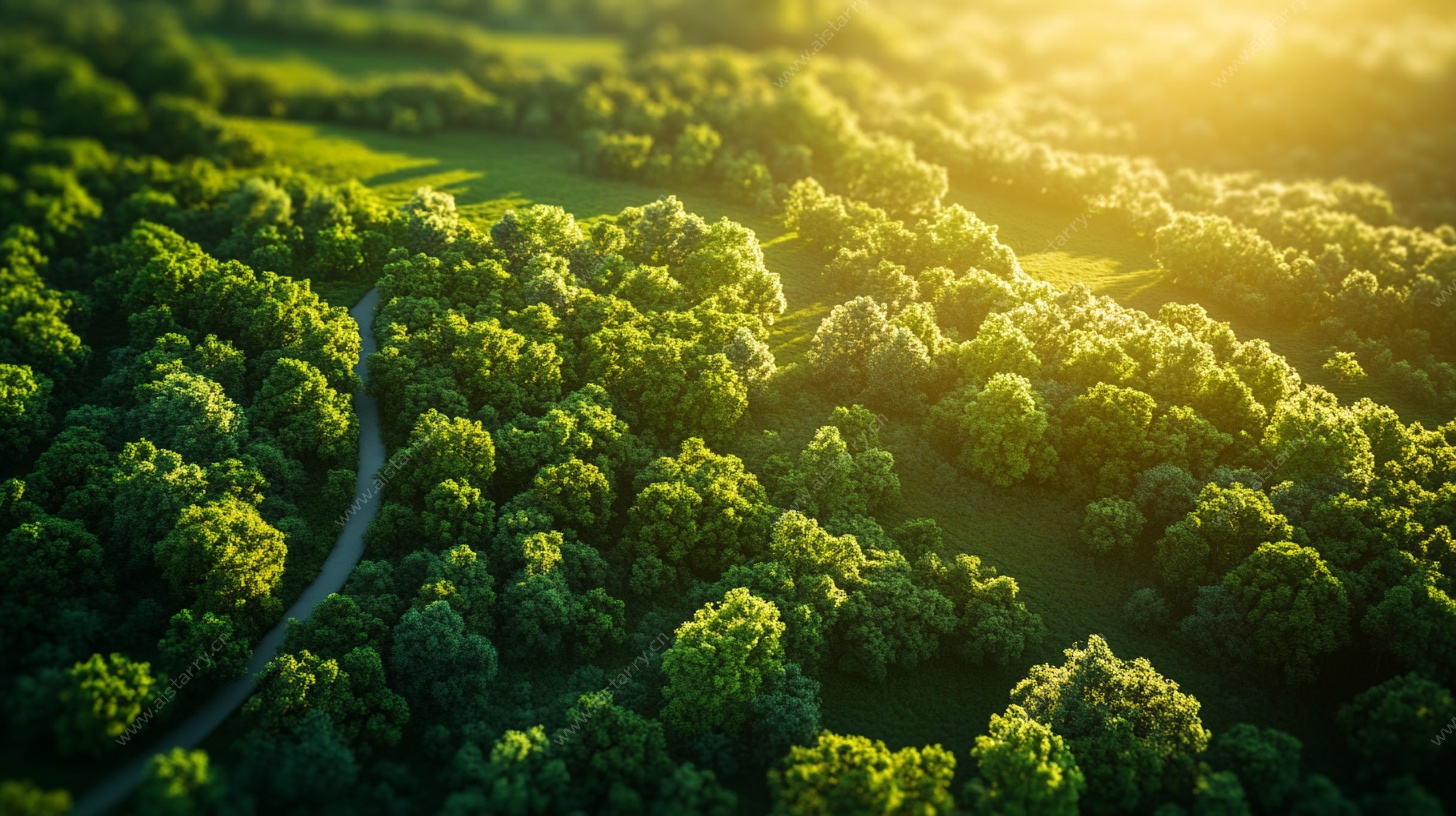 空中俯瞰绿意盎然山林路