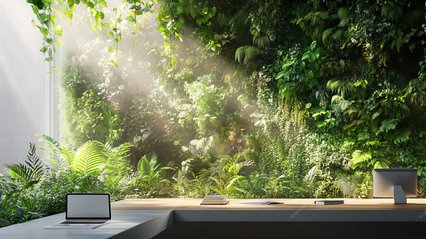 阳光绿植环绕的办公角落