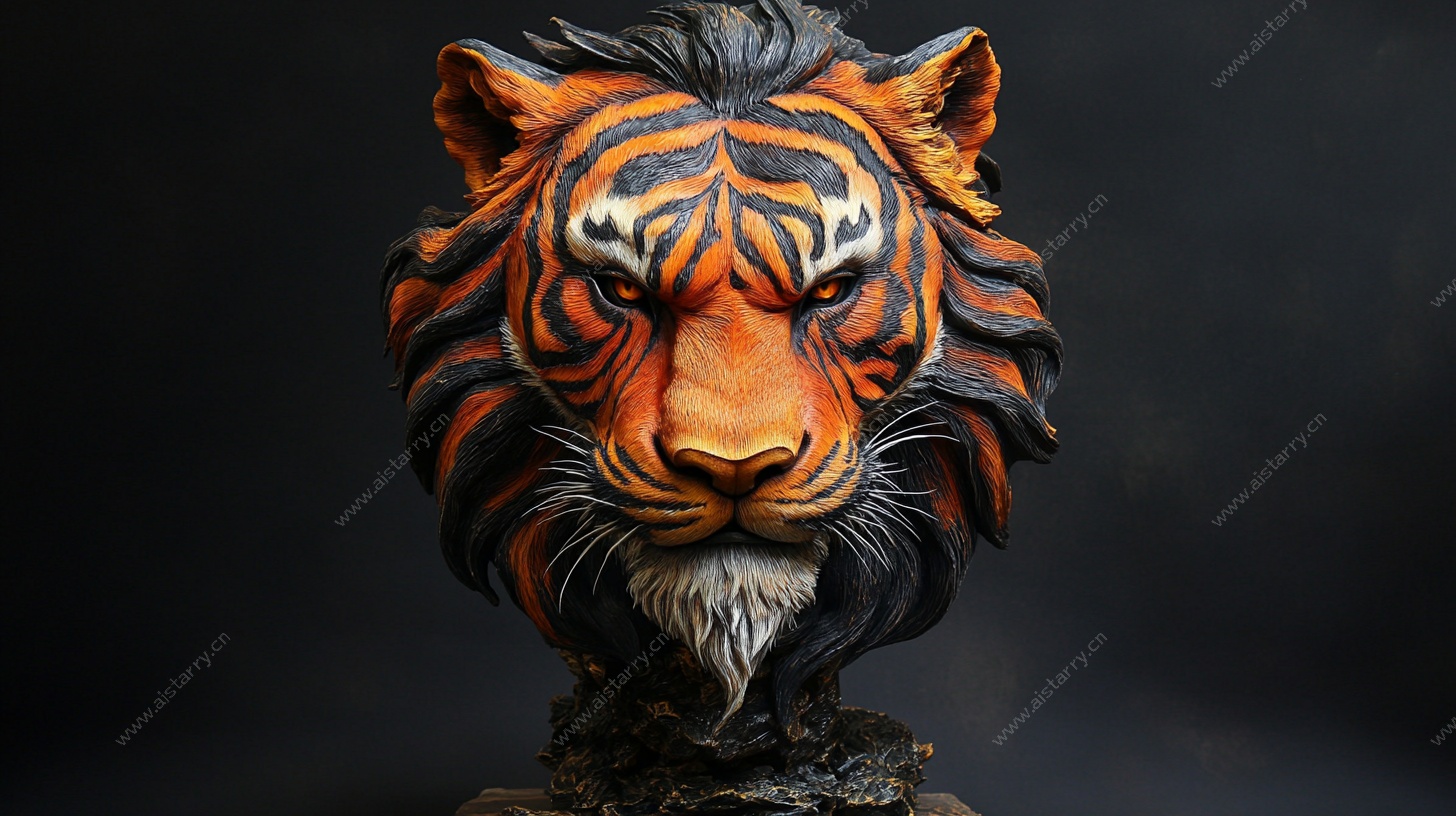 虎首雕塑 威严尽显艺术风