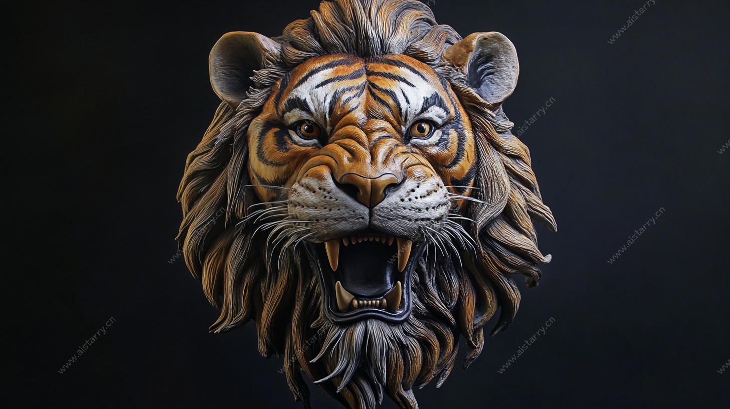 狮虎混合雕塑头像