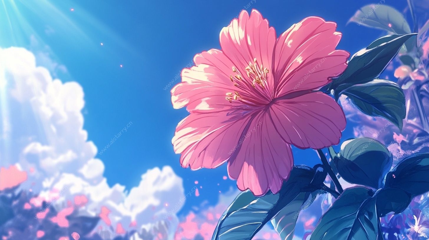 梦幻粉花绽于蓝天之下