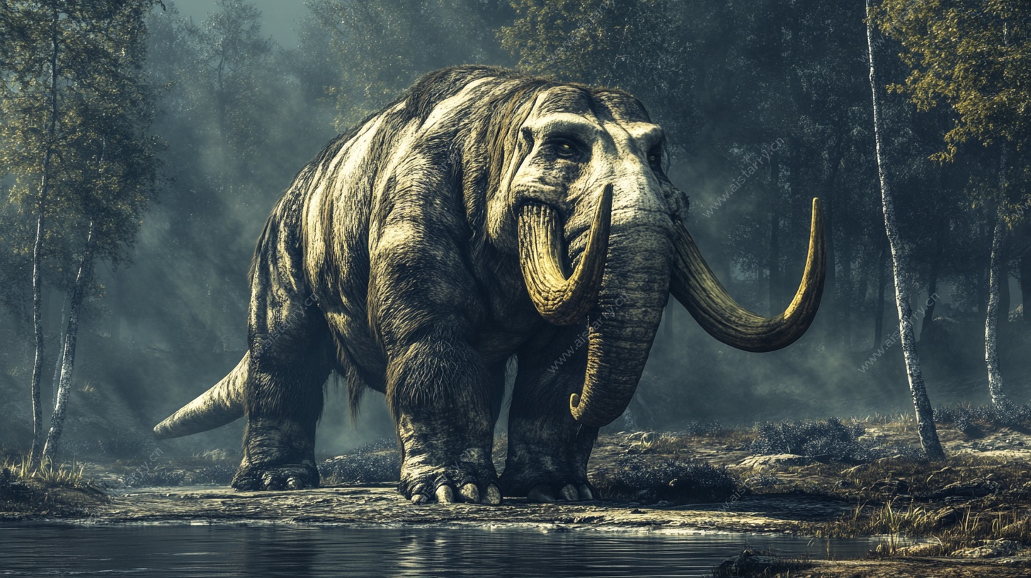 长毛猛犸象的森林漫步