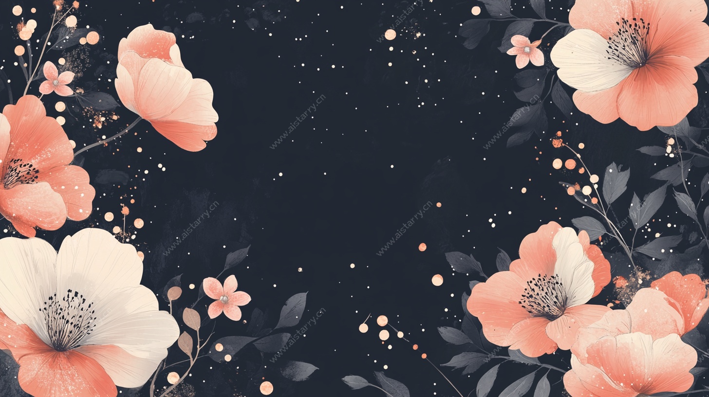 夜空中的浪漫花卉插画