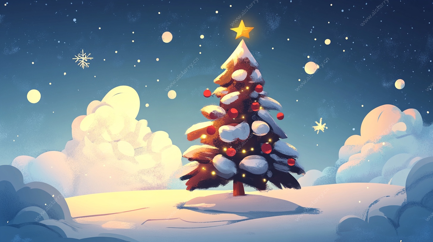 雪地中的梦幻圣诞树