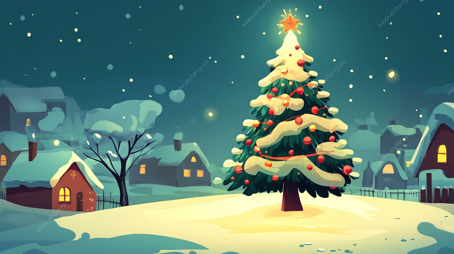 冬日雪景中的璀璨圣诞树