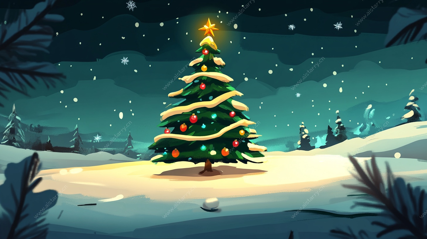 冬日雪景中的璀璨圣诞树