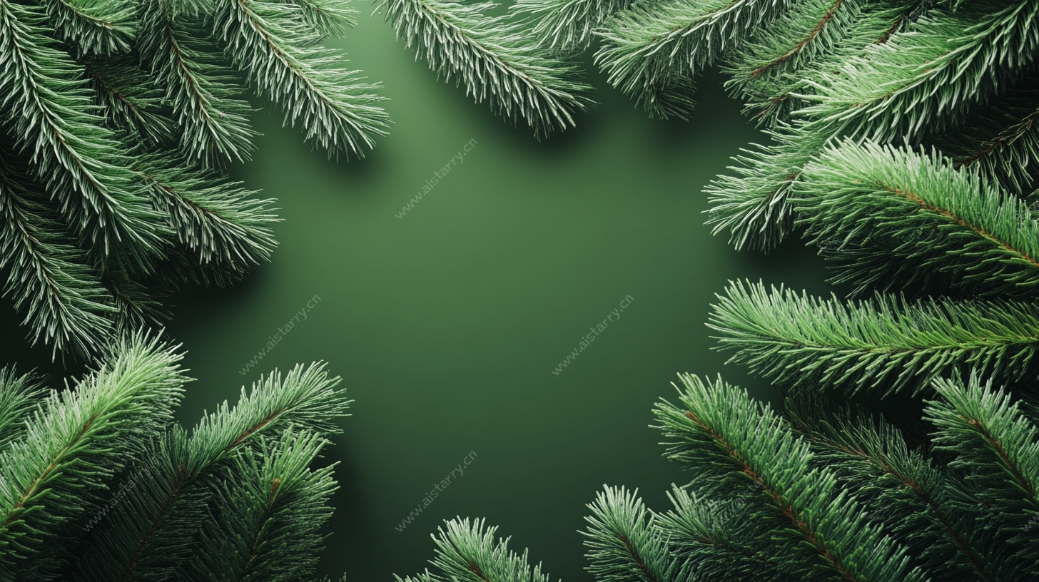 松枝环绕的绿色背景