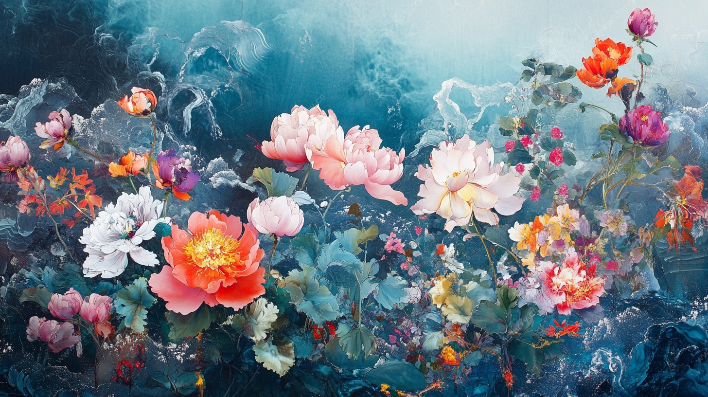 梦幻花卉海洋油画风景
