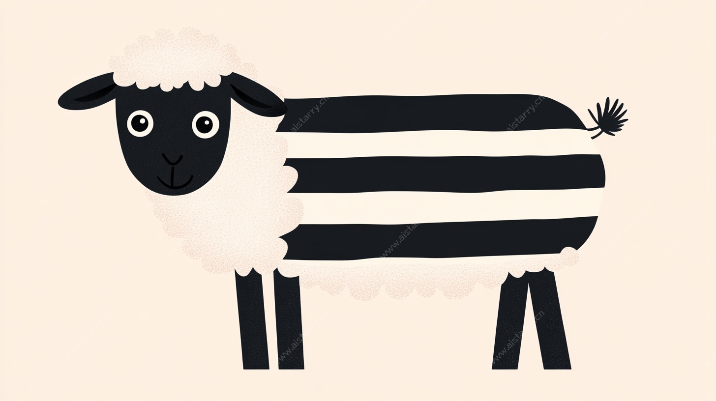 条纹绵羊卡通插画