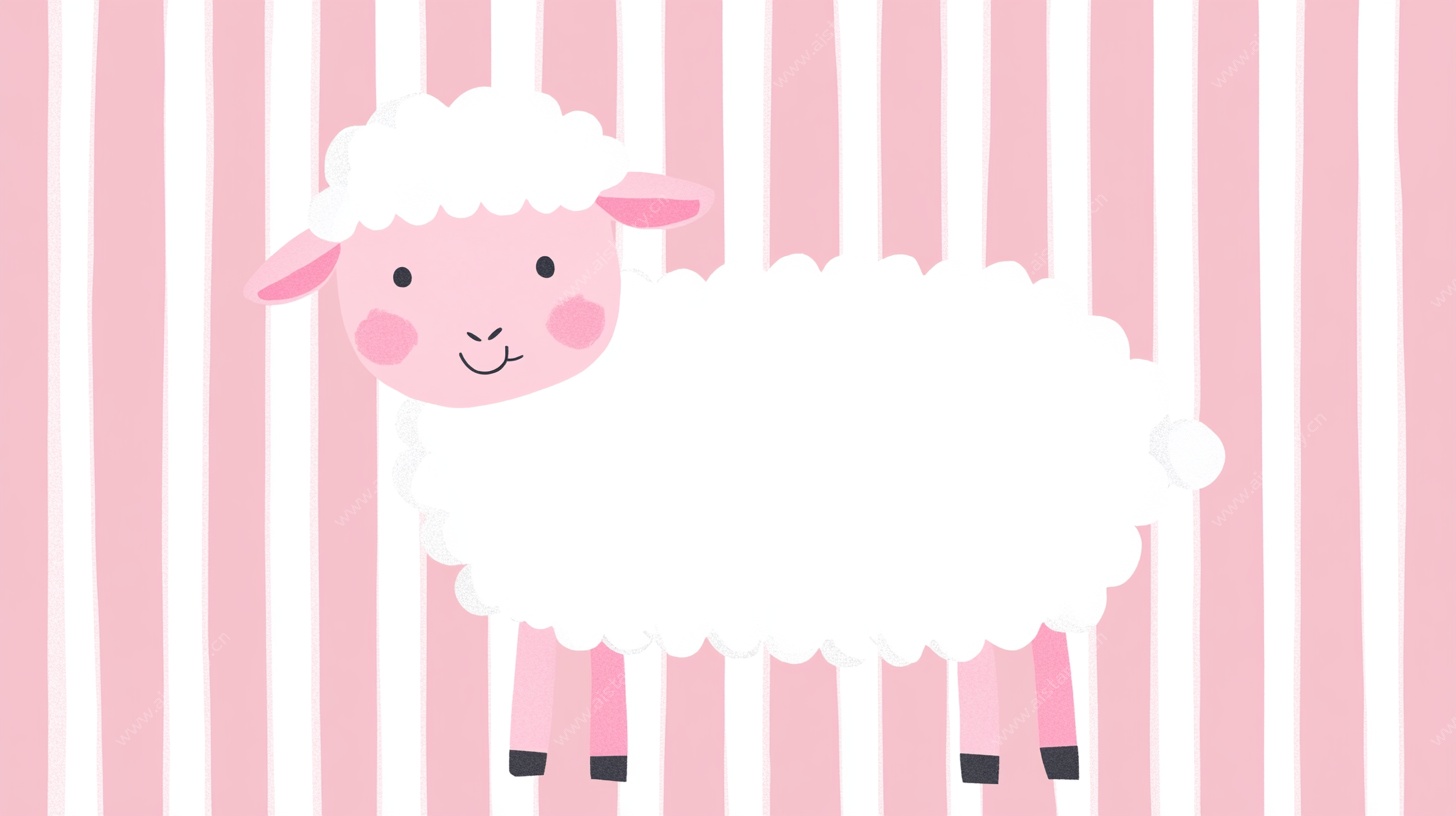 粉色条纹背景可爱绵羊图