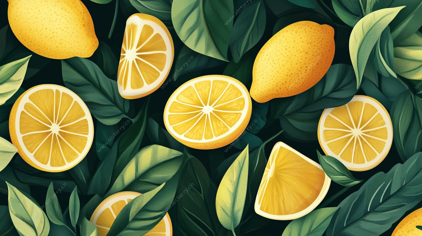 柠檬绿叶无缝插画图案