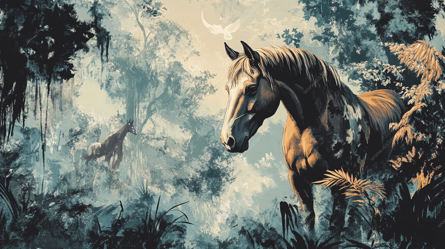 森林中的骏马奇幻景象