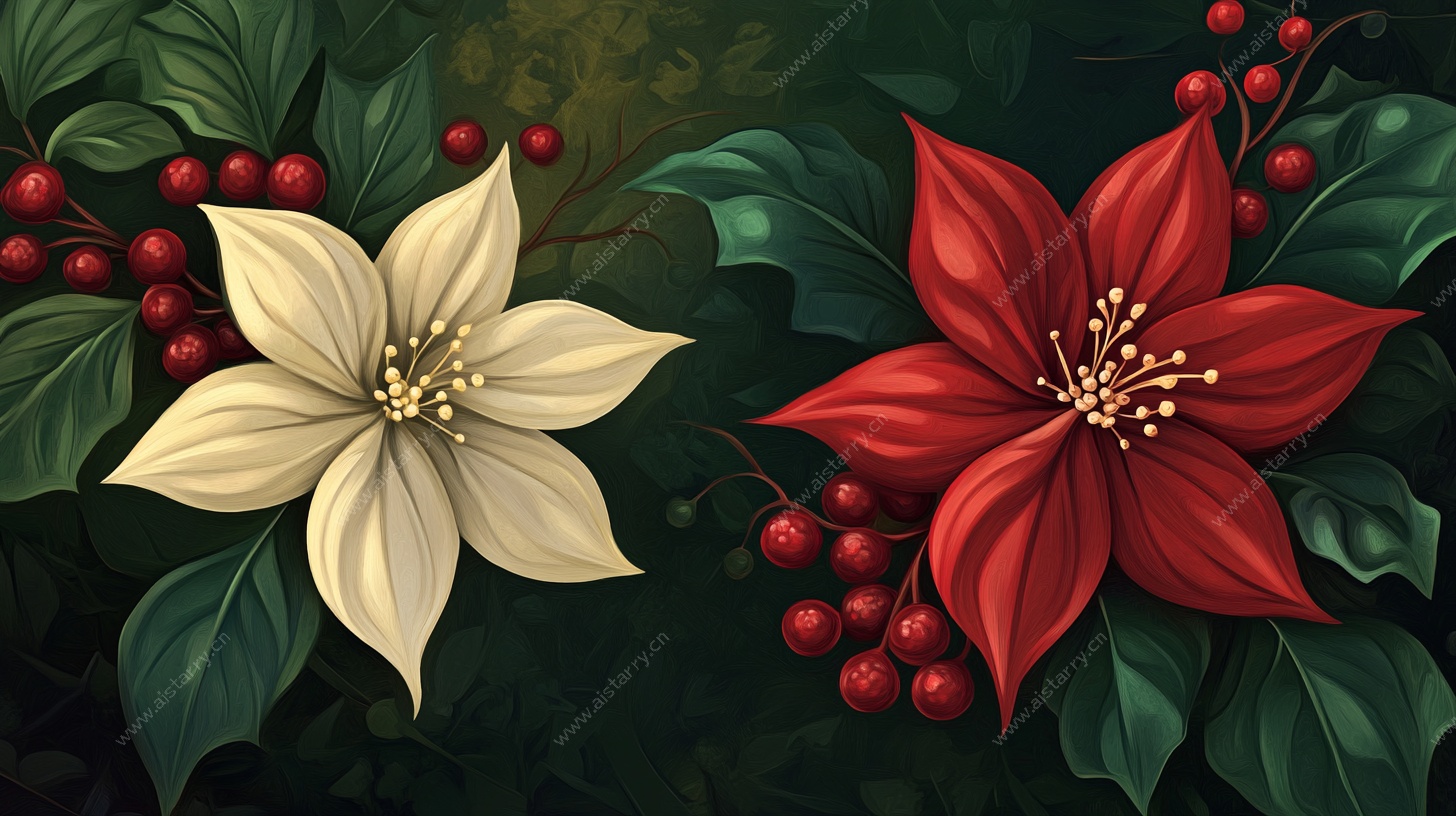 圣诞一品红花卉插画