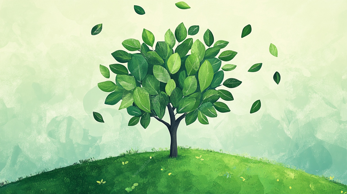 清新绿叶树插画
