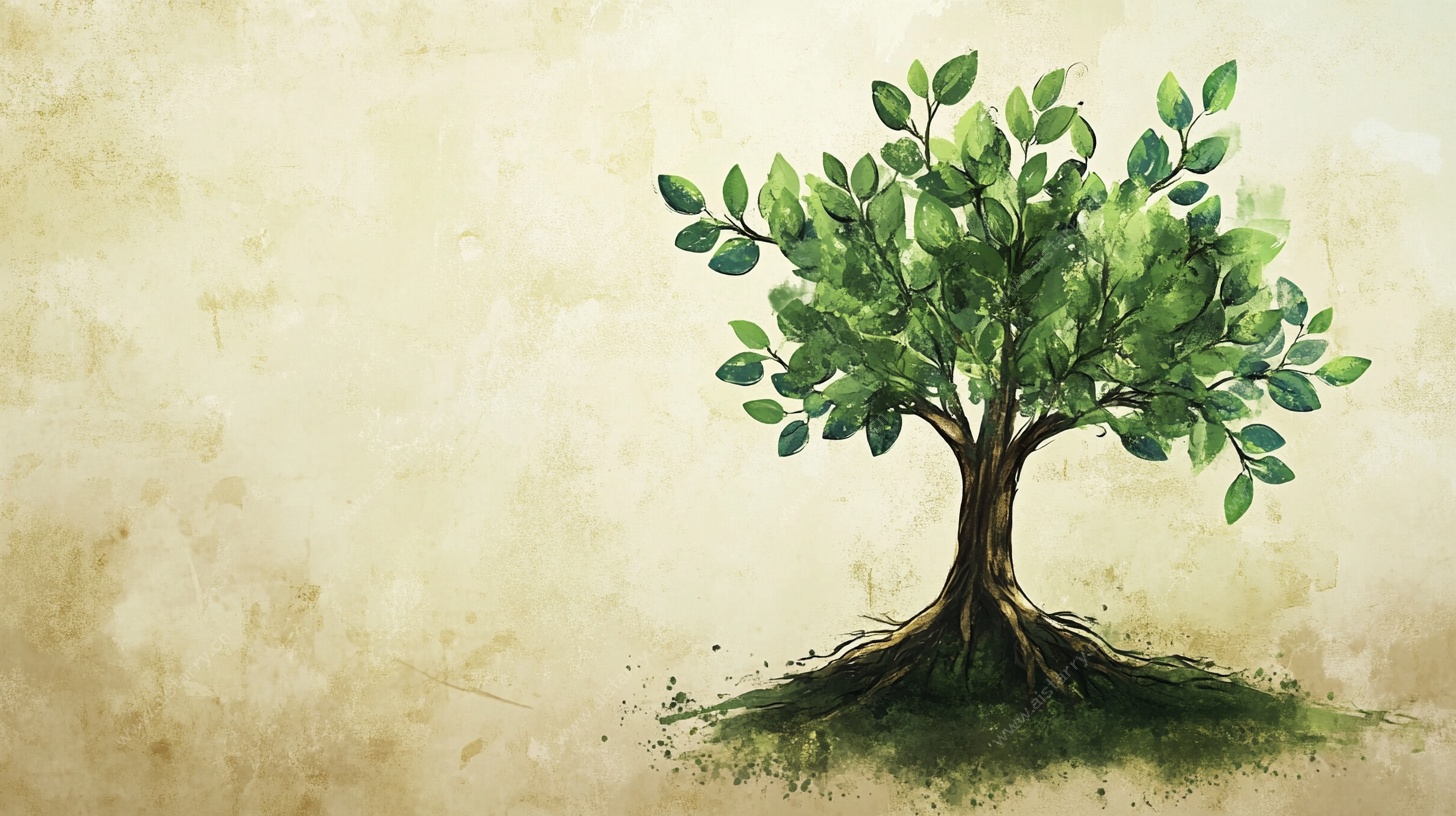 手绘绿意盎然的单棵树木