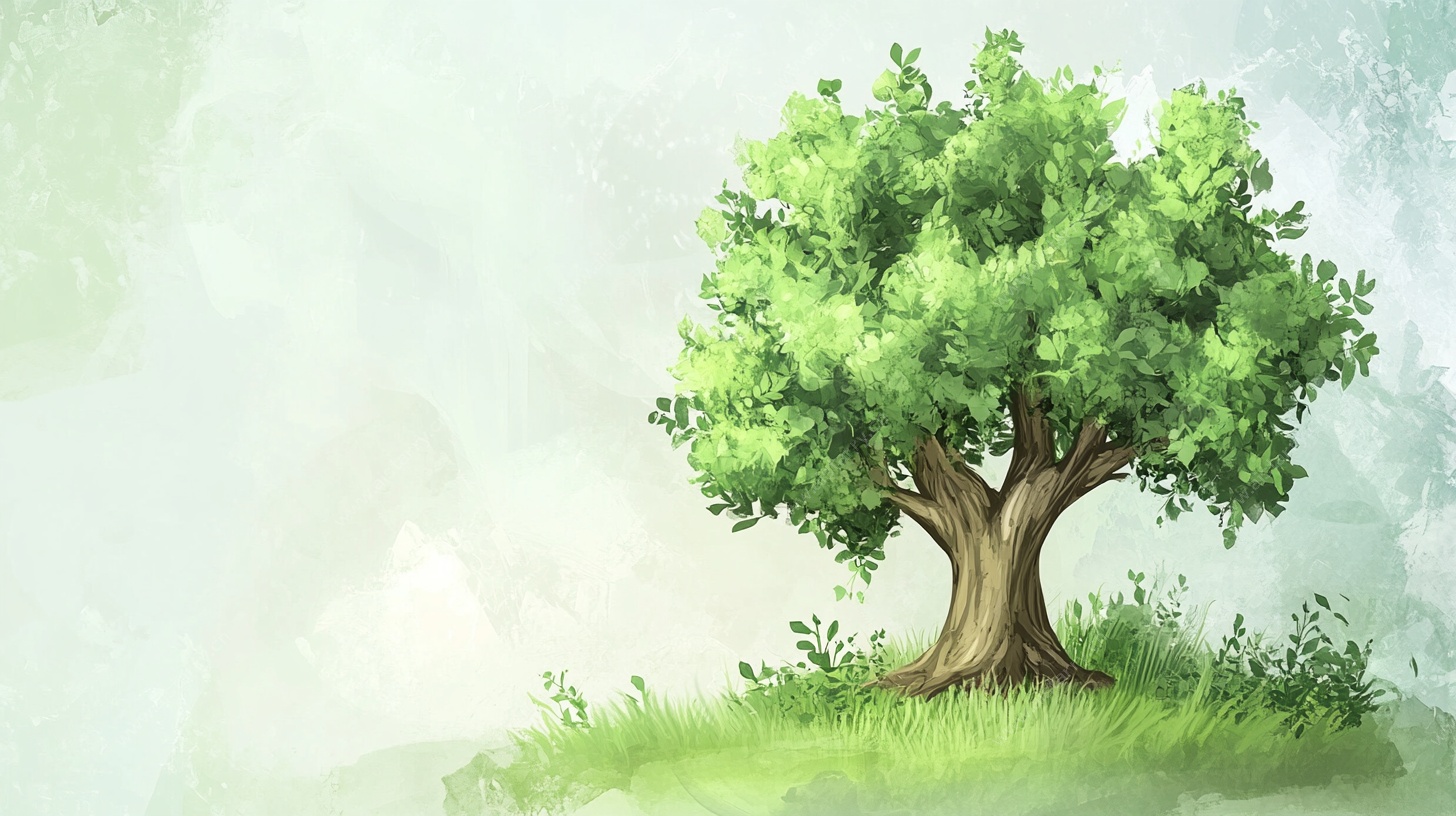 孤独绿树立于清新草地