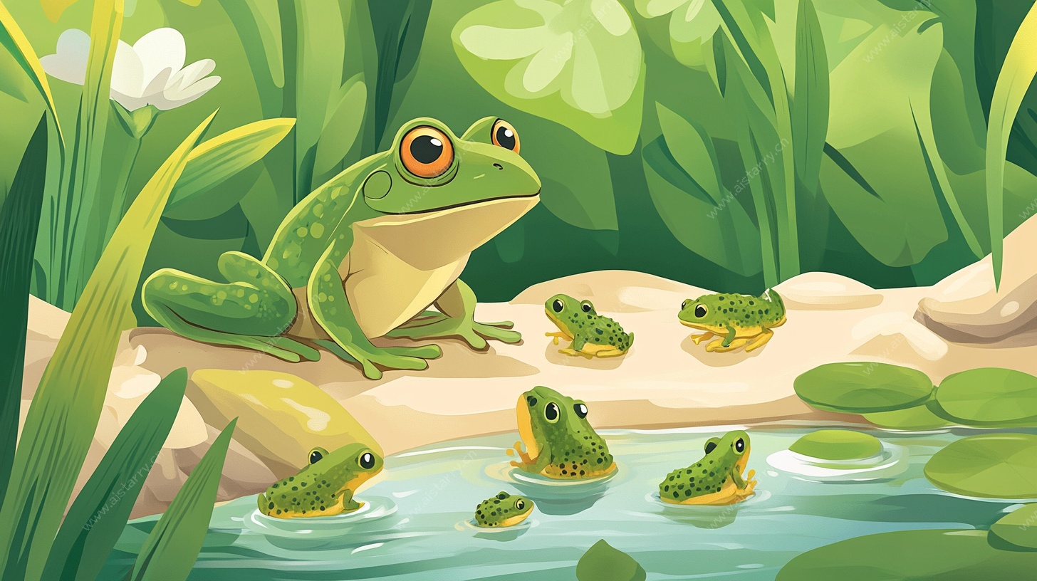 青蛙家族的池塘惬意时光