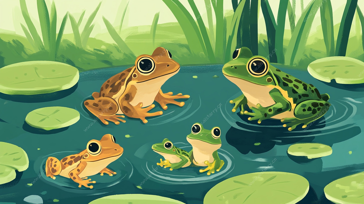 池塘中的青蛙家族