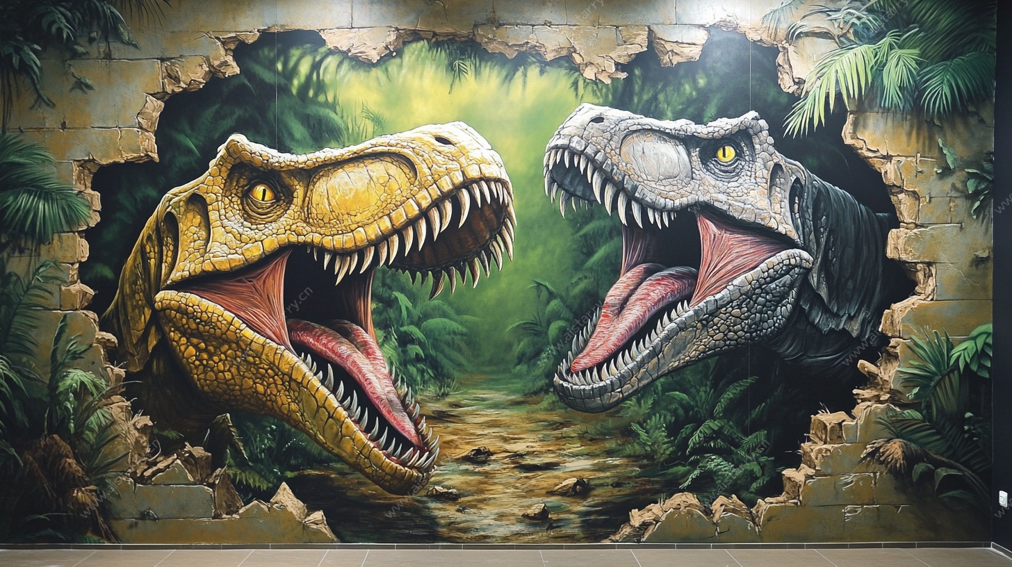 立体恐龙墙绘破墙而出