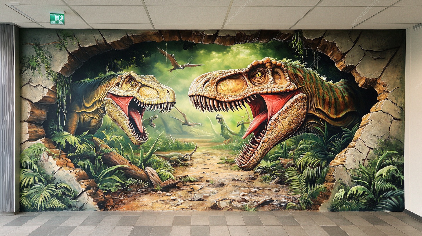 3D恐龙破壁壁画艺术