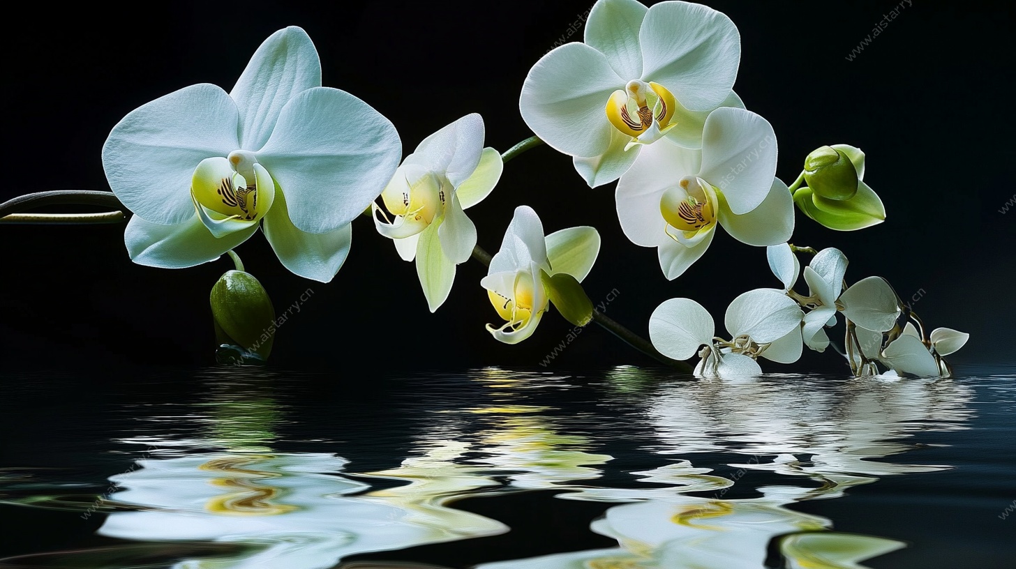 白色蝴蝶兰倒影艺术摄影