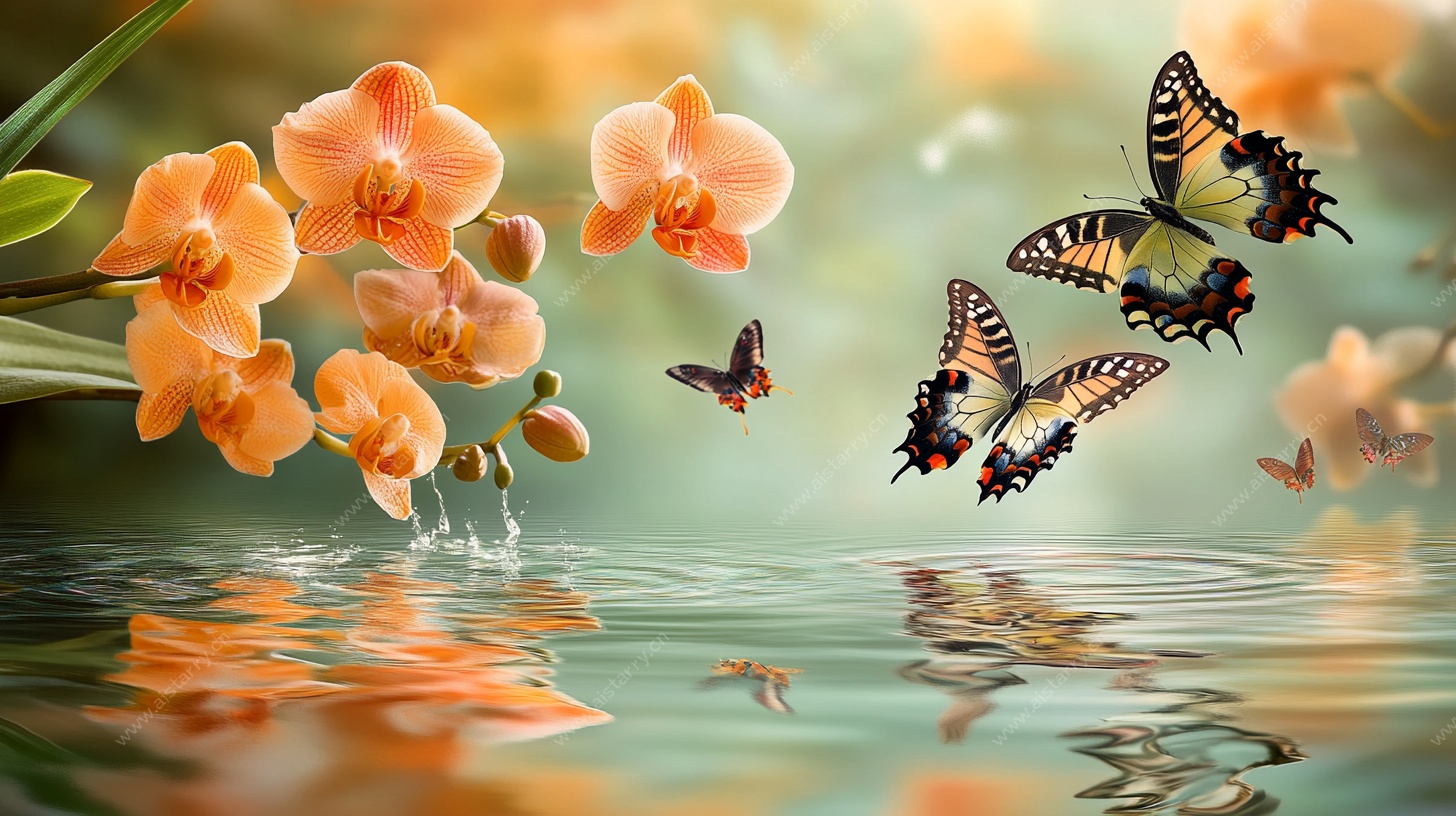 橙兰蝶舞映水间