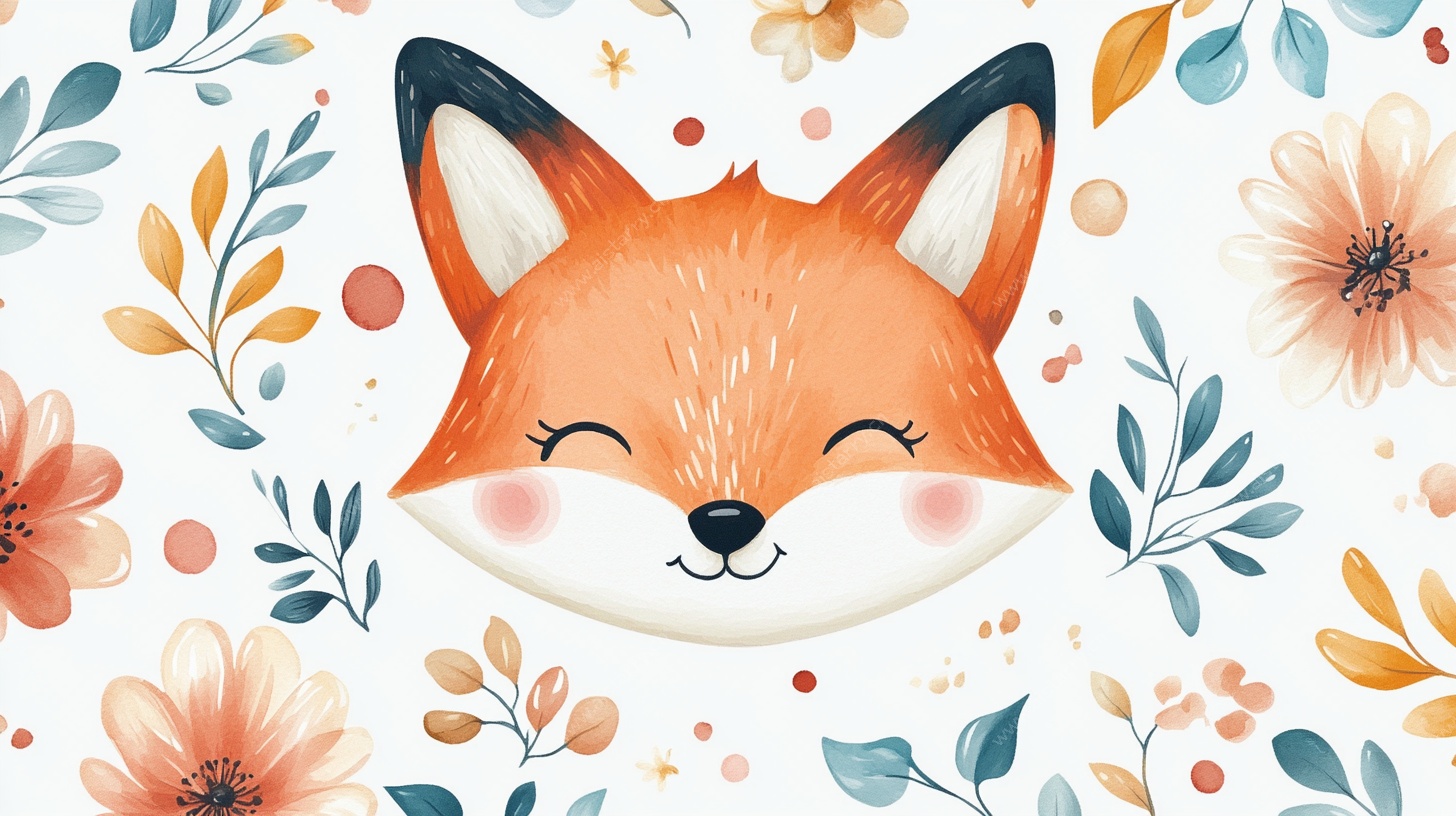 可爱狐狸花卉装饰图案
