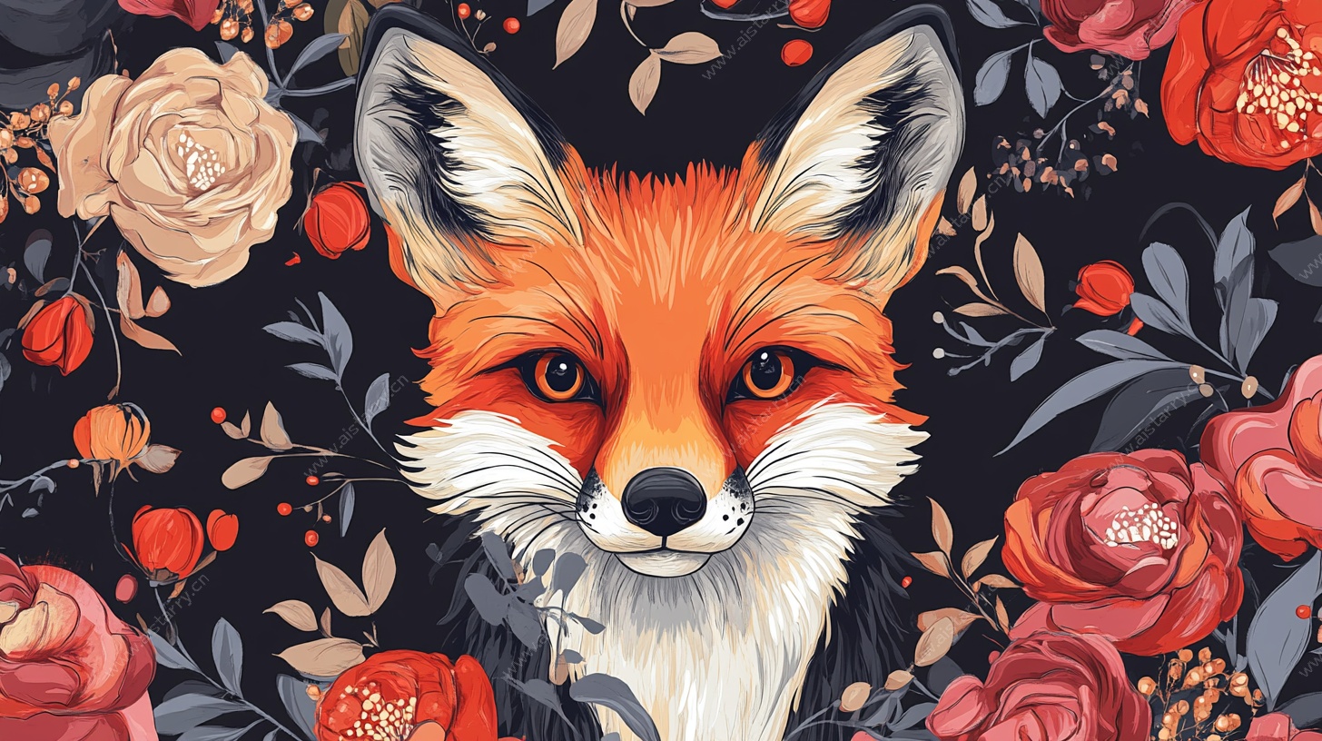狐狸花卉插画