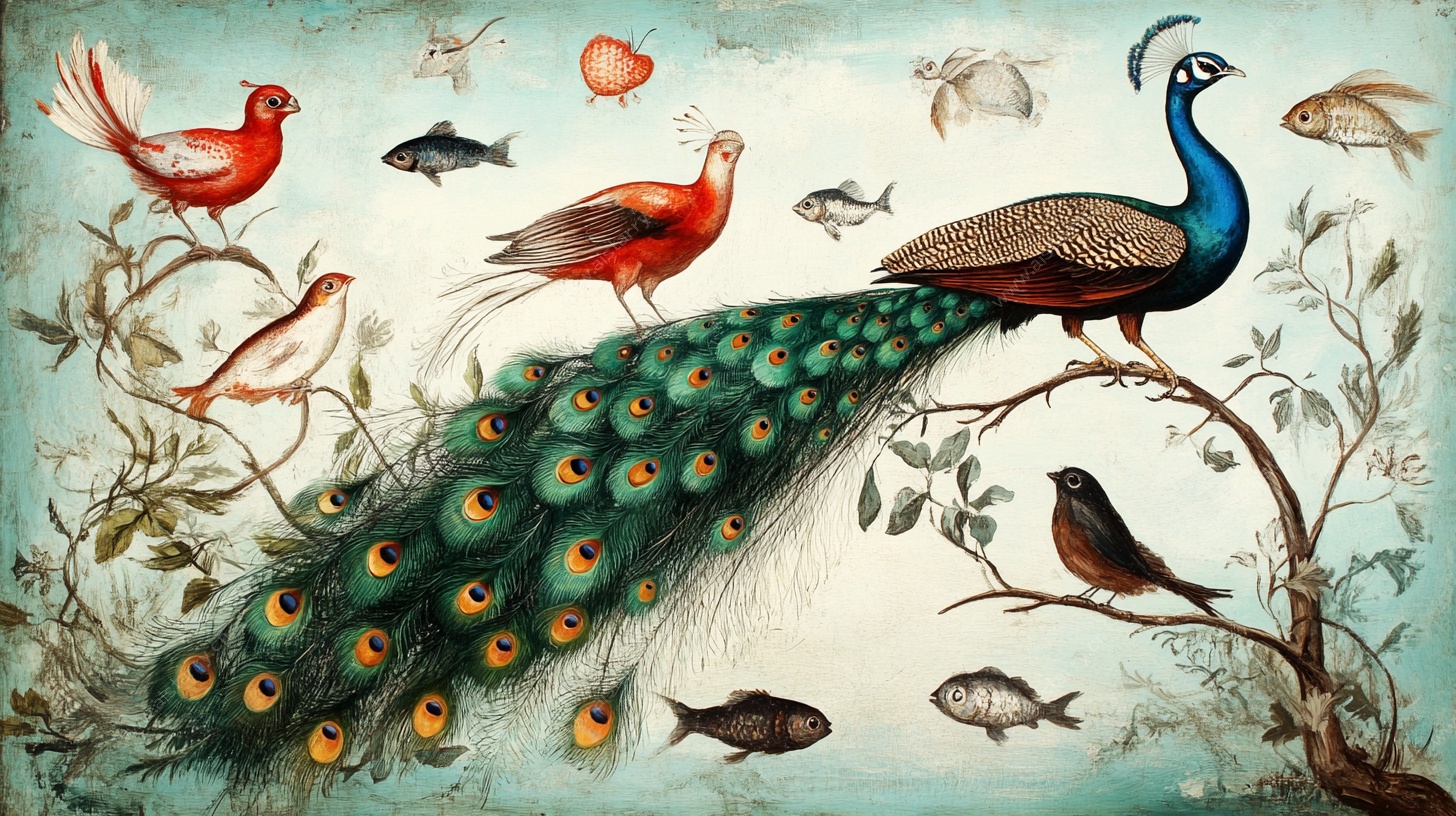 孔雀与群鸟的梦幻栖息图