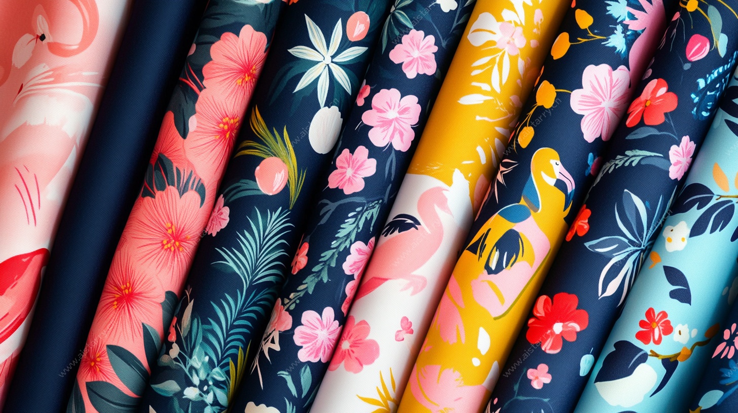 多彩花卉火烈鸟印花布料