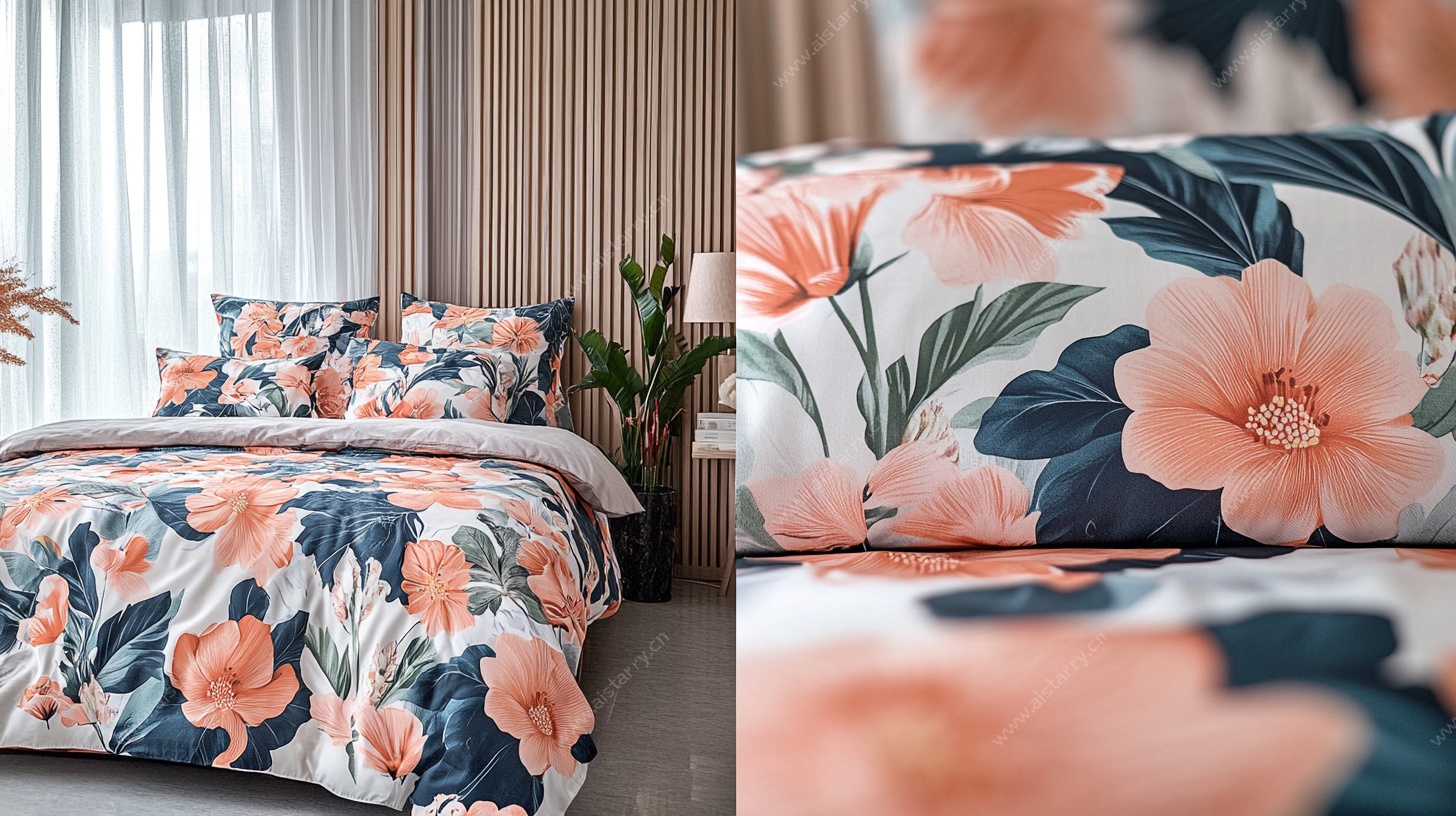 花卉图案床品室内展示