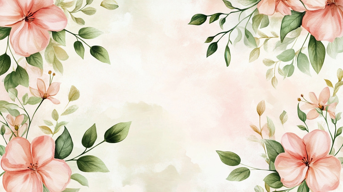 粉色花卉水彩边框背景图