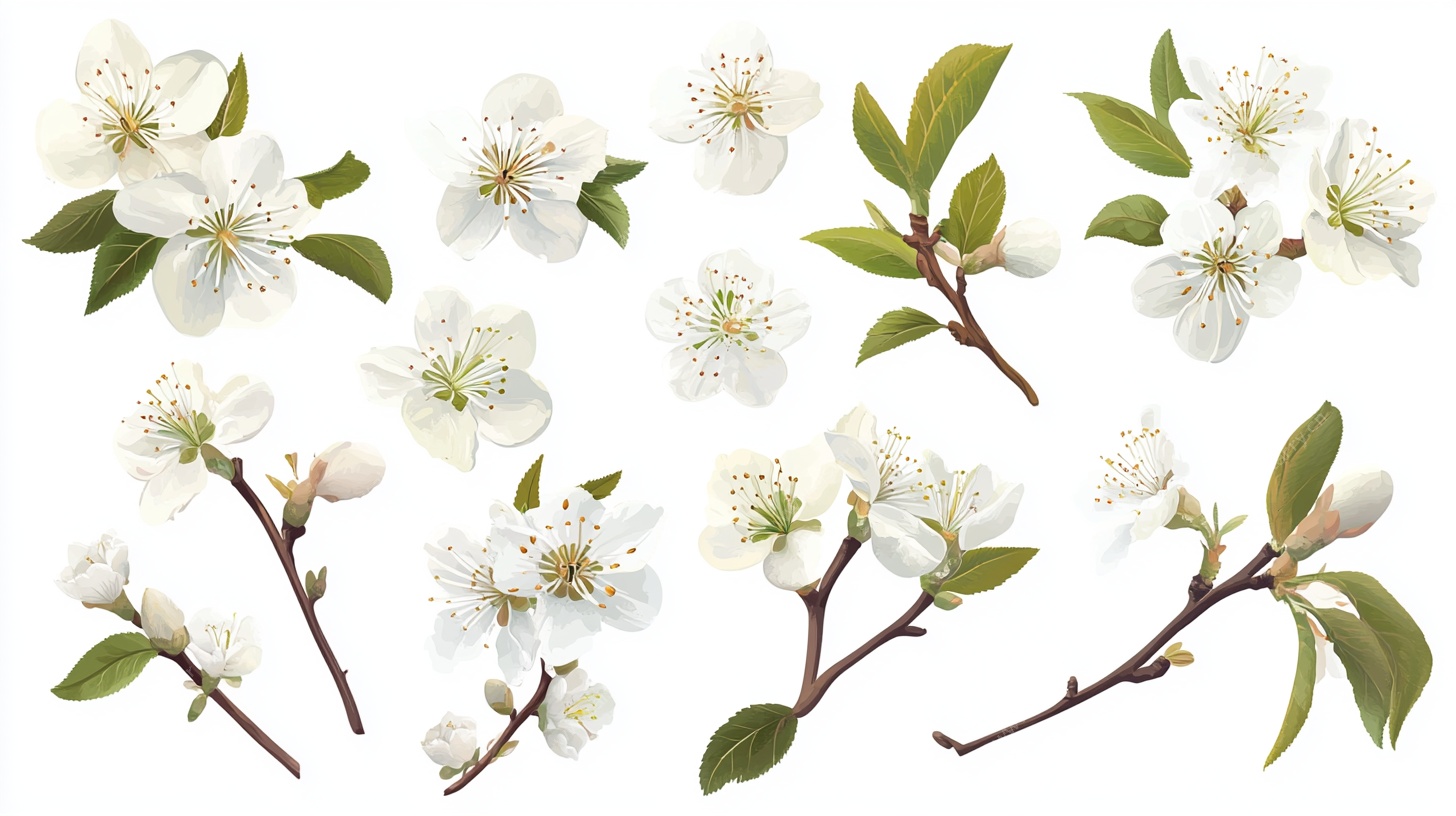 白色花卉植物素材集合