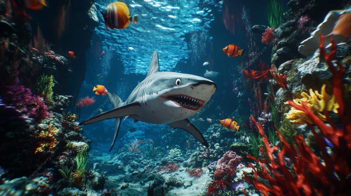 深海鲨鱼与缤纷珊瑚世界