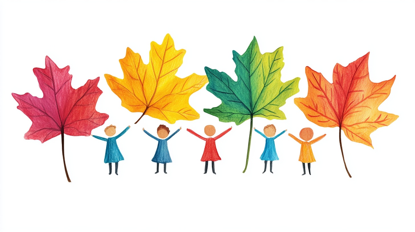 儿童与秋叶的欢乐场景