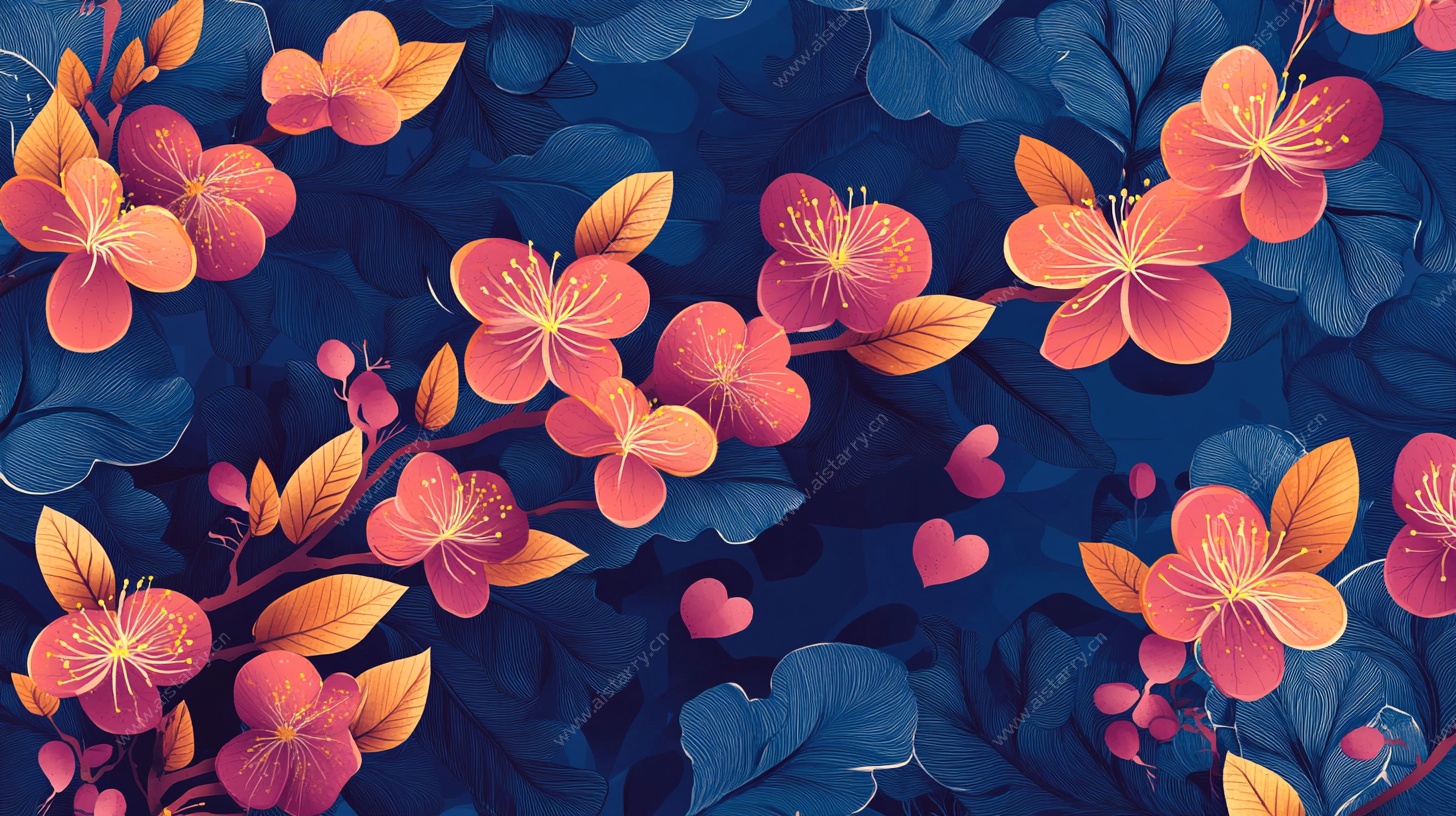 蓝底繁花图案设计