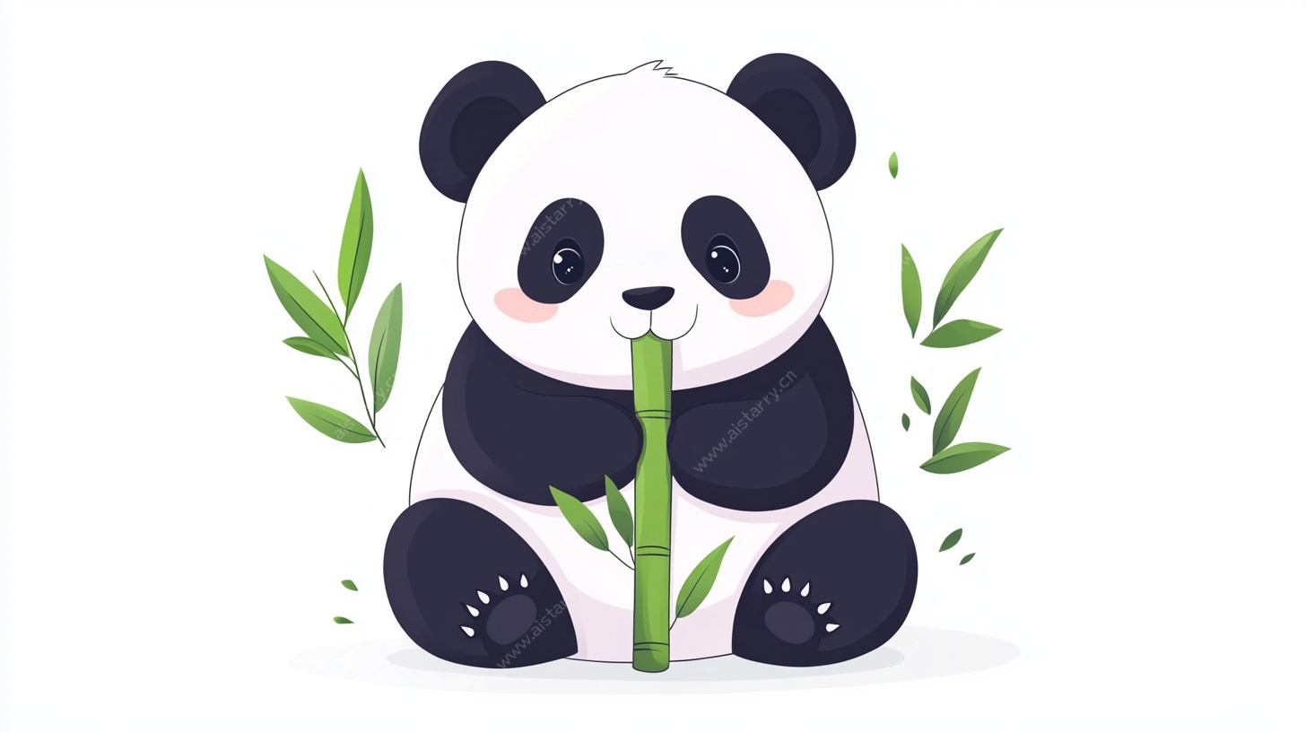 可爱熊猫啃竹子插画