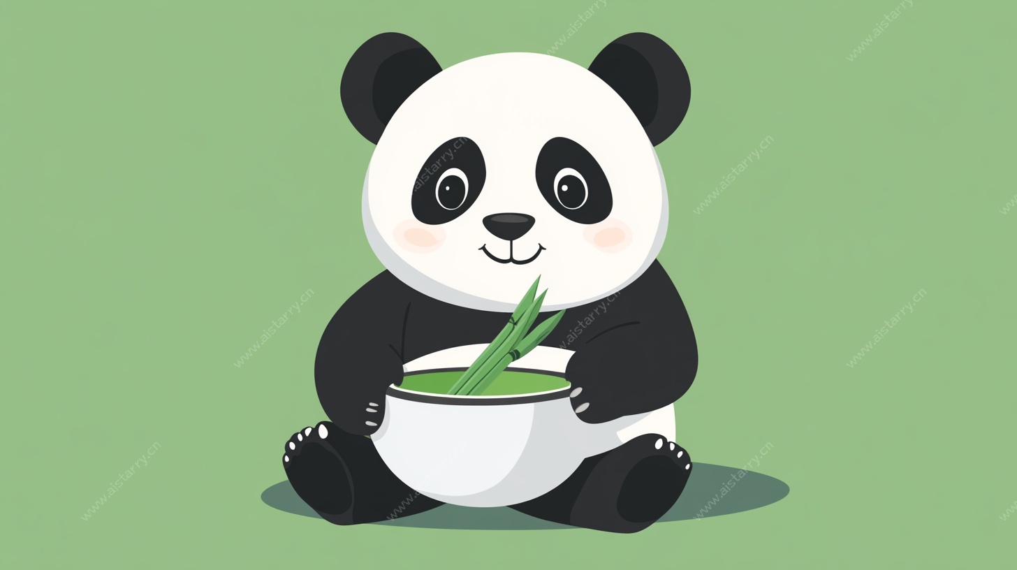 可爱熊猫吃竹子插画