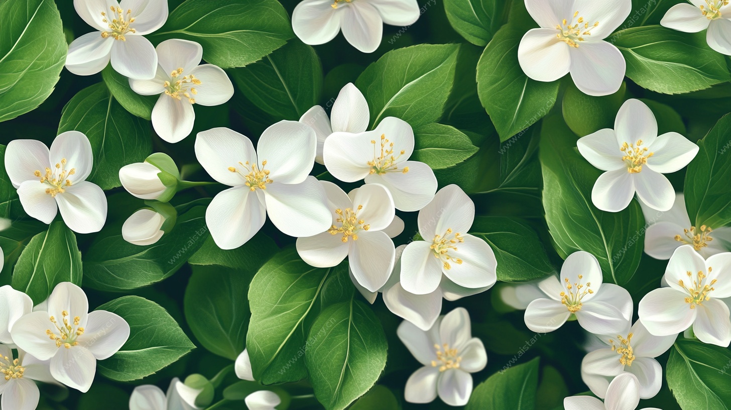 清新茉莉花叶背景图